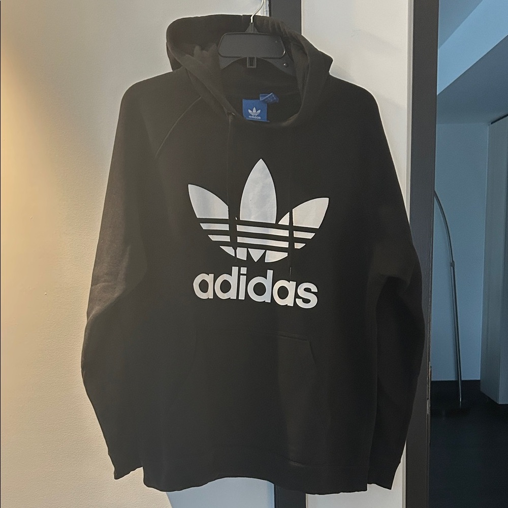 Adidas Black Hoodie with White Trefoil Logo